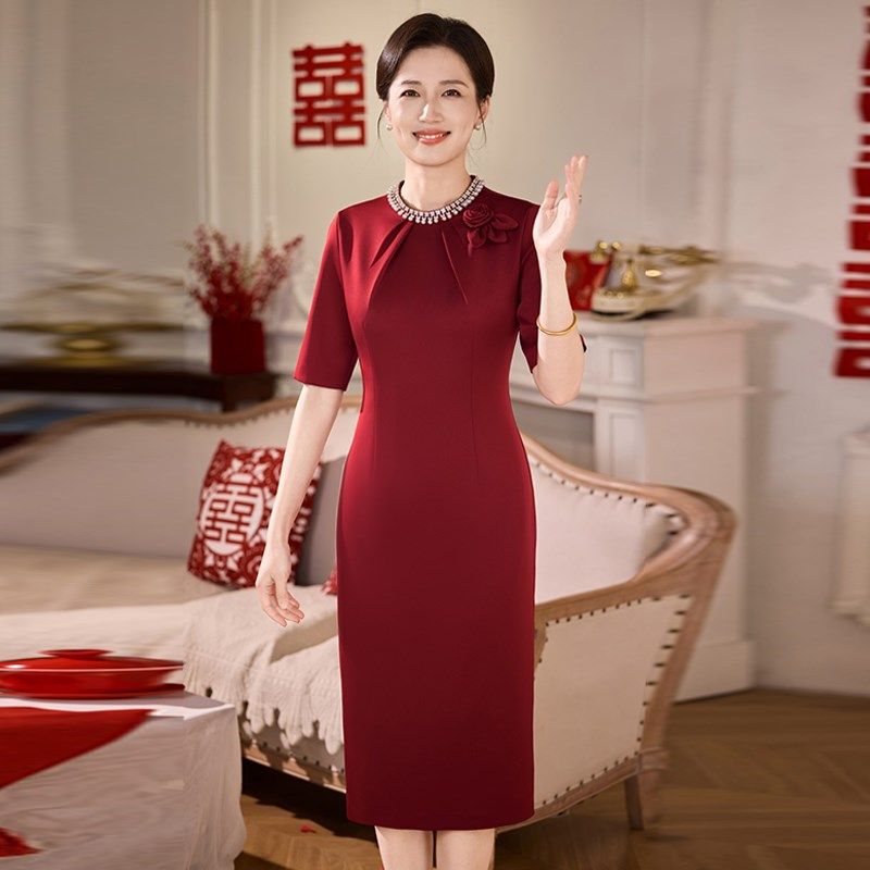婚宴妈妈装礼服高端夏季平时可穿显瘦结婚2025新款喜婆婆穿连衣裙