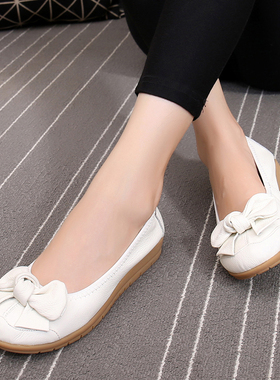 大码护士鞋41-43平底v新款软底白色牛筋底防滑真皮女休闲单鞋