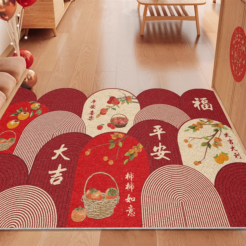 入户门地垫玄关门口家用进门脚垫PVFC免打理防滑垫新年喜庆红地毯