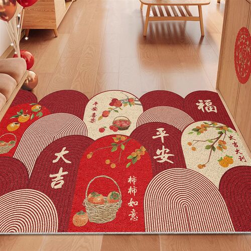 入户门地垫玄关门口家用进门脚垫PVFC免打理防滑垫新年喜庆红地毯