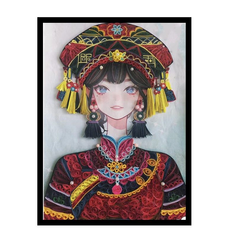 衍纸少数民族服饰折纸手工纸学生手工作业中国风线稿材料包套装