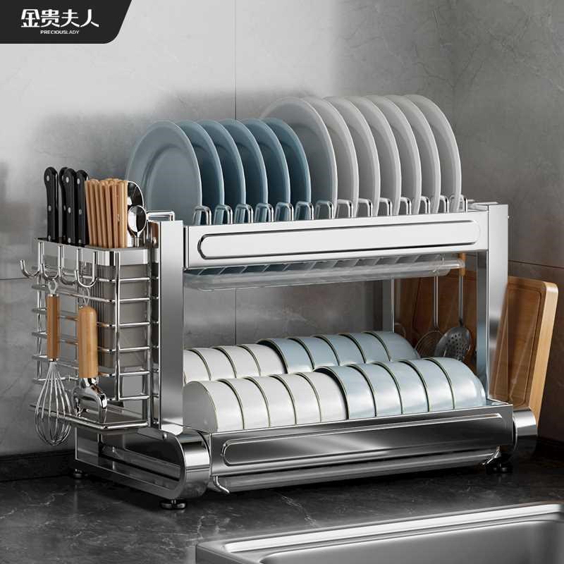 碗碟架304不钢厨锈房置物架台面碗盘收J纳架多功能筷厨具沥水新品