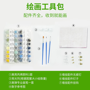 莫奈手绘数字油画日出睡莲装饰画填色抽象手工画画di填充油彩画