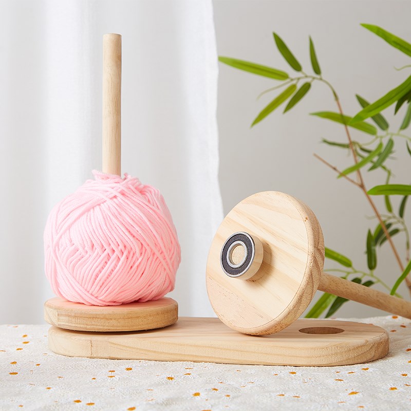 家用绕线毛线轴可转动旋转针织线团手作编织工具底座实木轴线架