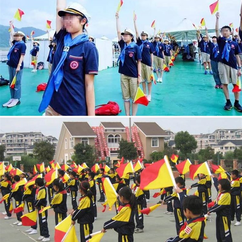 10竹竿红黄信号旗船用水手持篮白旗帜子海军手旗指挥旗语操表演