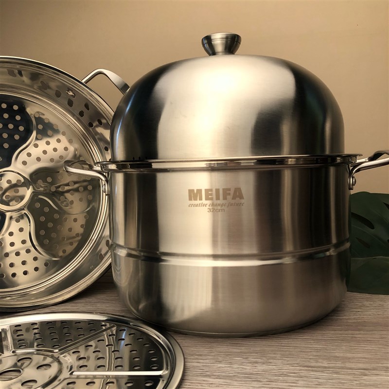 不锈钢篦蒸锅二层复底加厚家用电磁炉汤锅蒸格笼屉蒸馒头2蒸片