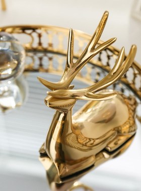 铜鹿摆件高级感乔迁礼品电视柜酒柜书柜样板房桌面装饰品工艺品