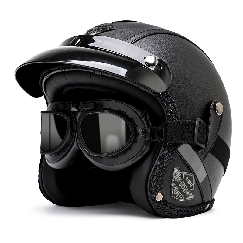 3C认证复古太子巡航摩托车头盔男女电动车夏季骑行半盔机车3/4盔