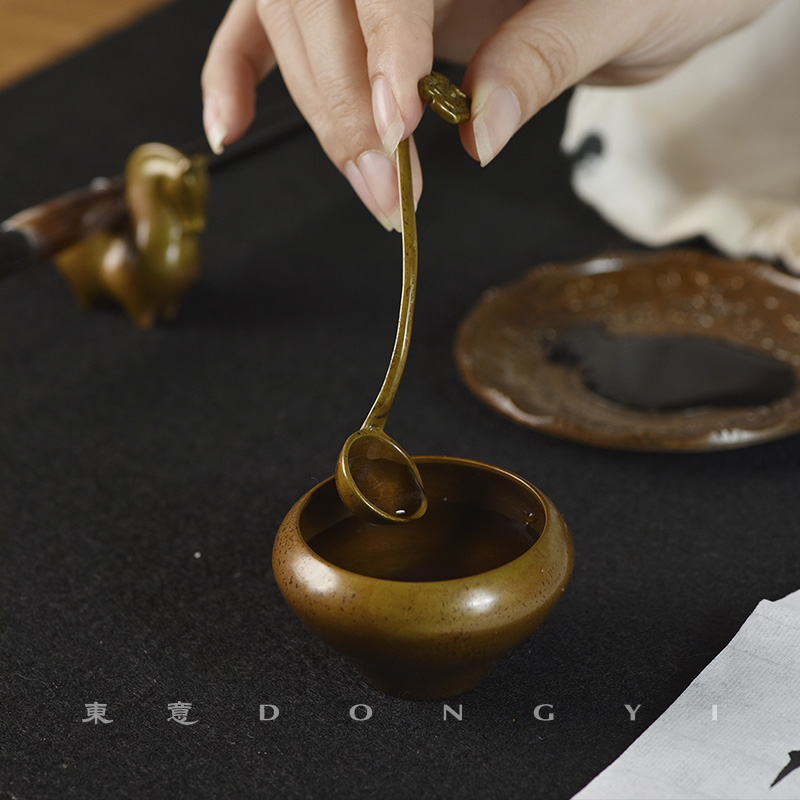 东意文房 水盂水丞仿古手工黄铜毛笔笔洗缸文房四宝 国画书法摆件