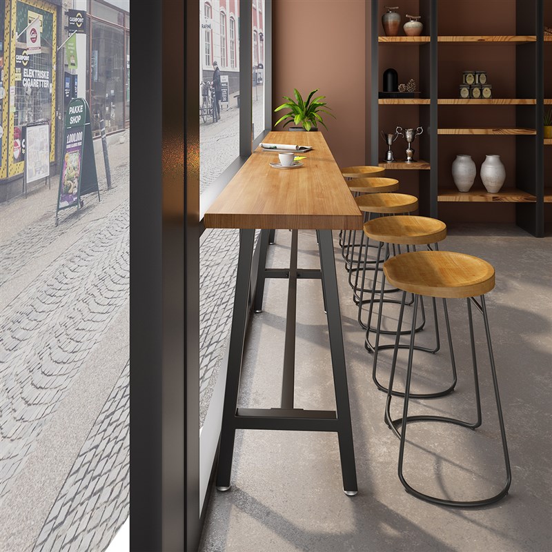 工业风铁艺实木奶茶店高脚靠墙长条窄桌酒吧蛋糕店吧台桌1