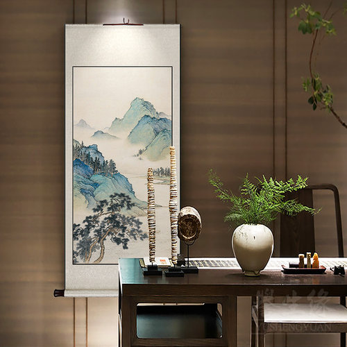 陈少梅山水画新卷轴挂画竖玄关走廊过道装饰画书房壁画