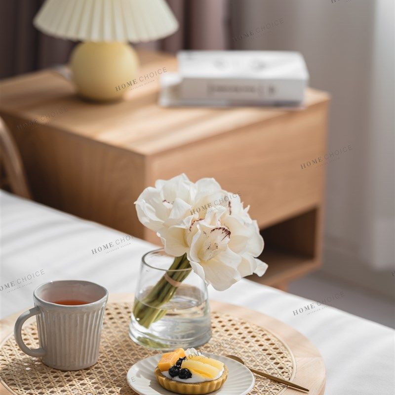 润家家居in风圆形藤编托盘木质编织香薰蜡烛食物复古托盘子