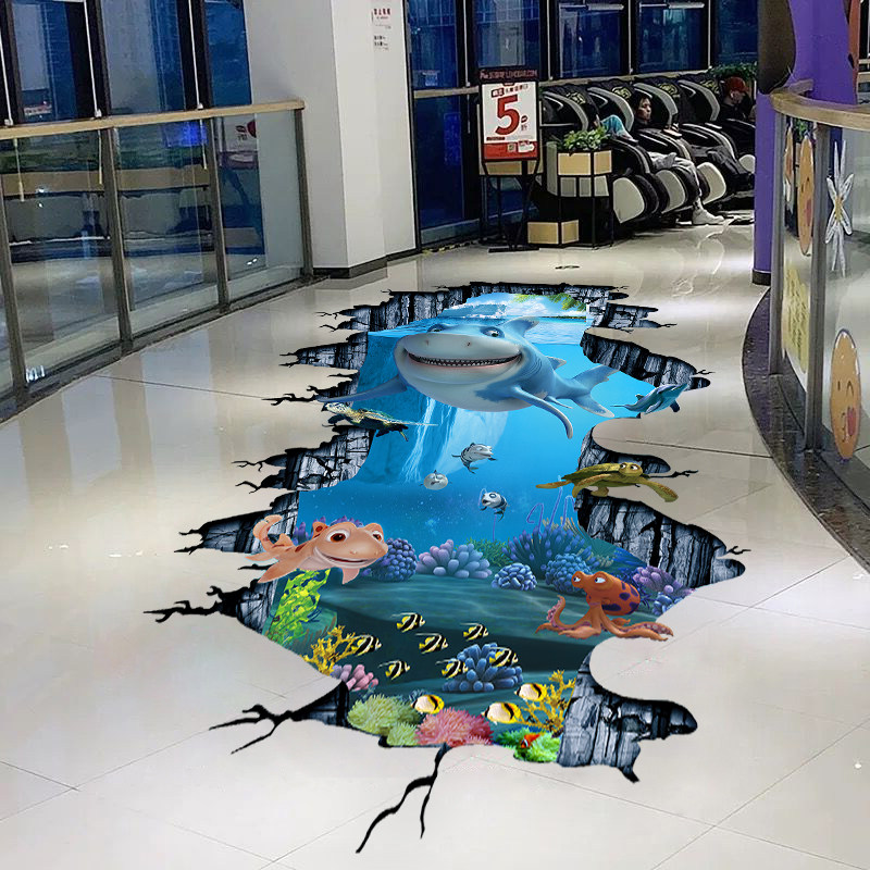 地画海豚海洋世界d立体墙防水地板儿童房卧室客厅墙纸画,家居饰品,软装墙贴,淘宝优惠券,粉丝福利购,淘宝优惠卷