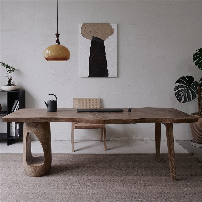 木有作为侘寂中古风大板实木茶桌风化拉丝书桌复古咖色原木大板桌