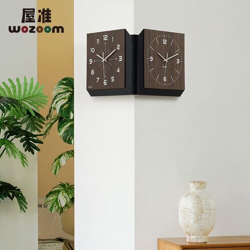 WOZOOM屋准免打孔面转角挂钟新款家用时尚客厅拐角创意时钟