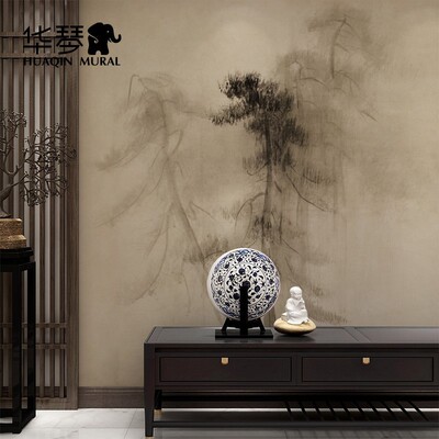 古风雾松图壁纸电视背景墙壁画松林墙纸包厢客厅艺术墙布定制