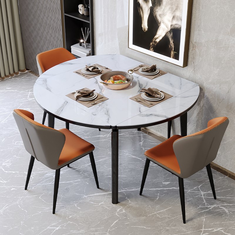 实木岩板餐桌方圆两用正方形家用小户型四边折叠四面伸缩可变圆桌