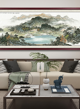 聚宝盆山水画客厅西墙挂画新沙发背景墙装饰画办公室墙画国画
