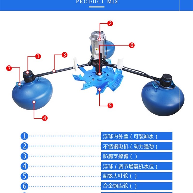 上海义民叶轮式增氧机叶轮式打氧机不锈钢电机大功率大型鱼塘养殖