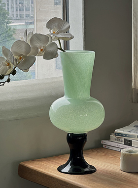 中古玻璃瓶绿色脚法式器插水养氛围感装饰送礼