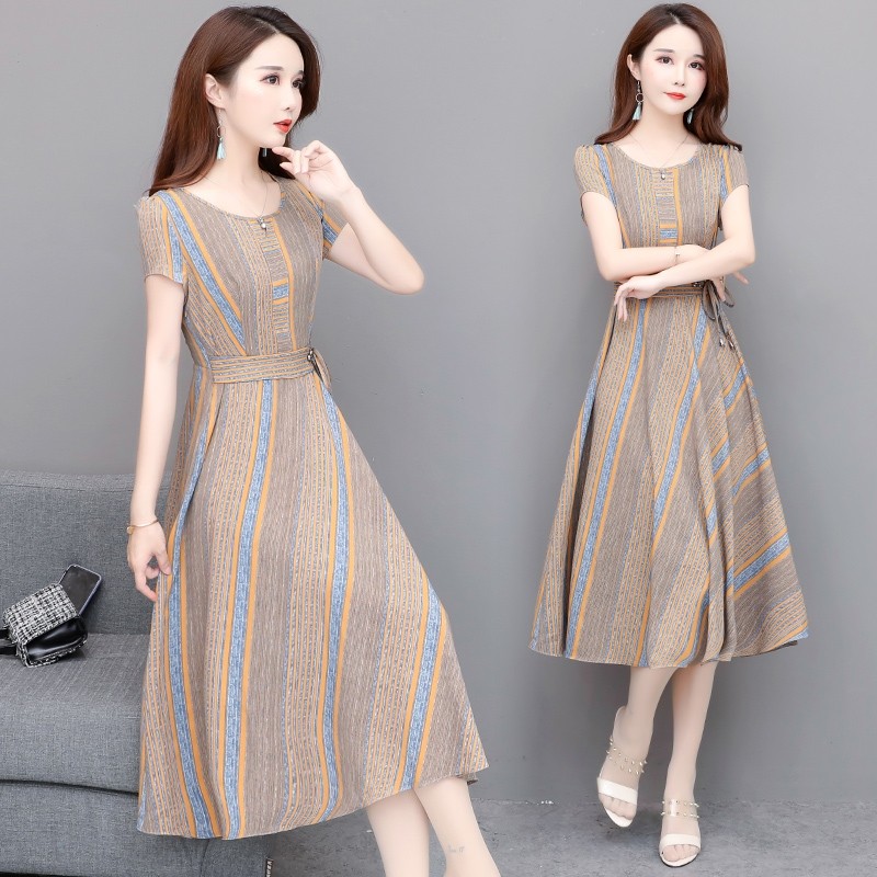 夏装新款低领改良旗袍连衣裙中长款韩版显瘦妈妈女士高贵洋气裙子
