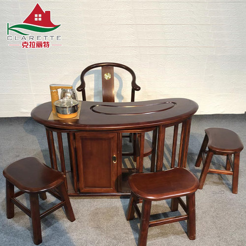 新中式实木小茶几泡茶桌椅组合家用办公阳台小户型可伸缩功夫茶台