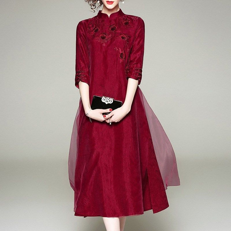 高端喜婆婆婚宴装改良旗袍婚礼年轻妈妈礼服新娘结婚丈母娘连衣裙