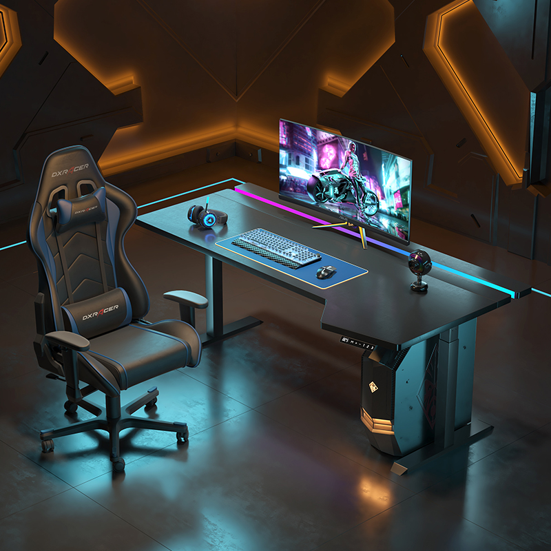 智能电动升降桌电脑桌可升降游戏电竞桌子家用实木办公书桌工作台