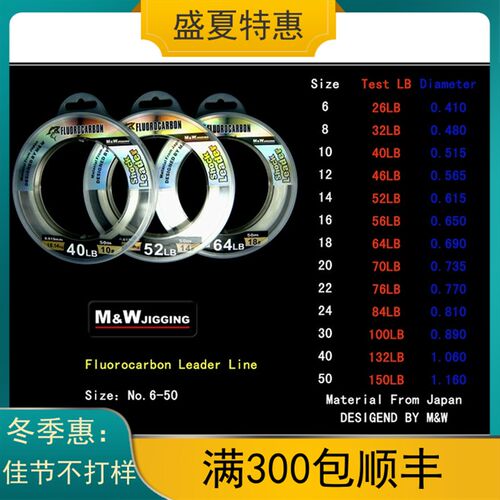 MW 碳素前导线铁板钓专用 6-50#多规格选择 50米/盘 耐腐蚀