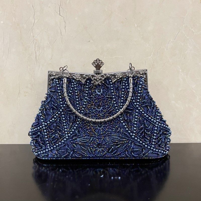 复古民族风女包串珠手提包宴会礼服旗袍包女士单肩斜跨手提珠绣包