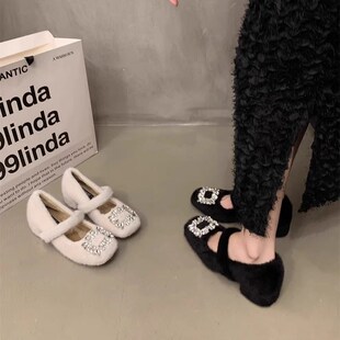 布鞋女洋气粗跟棉鞋秋冬2024年新款G冬季加绒旗袍鞋子中式女款女