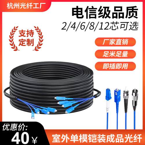 室外成品铠装光缆2/4/6/8/12芯单模光纤线 线SC/LC/FC免熔接成品光纤