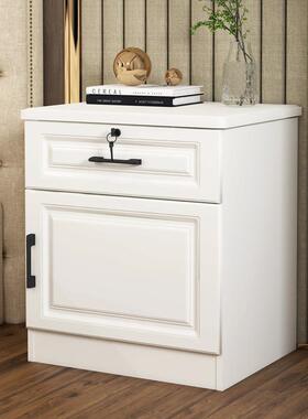 实木床头柜简约现代带门带锁白色储物收纳经济型床边小柜子免安装