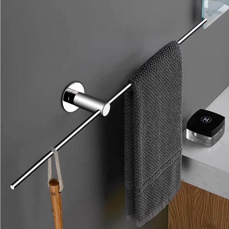 毛巾架单杆卫生间免打孔304不锈钢挂杆加长极简浴室凉毛巾置物架