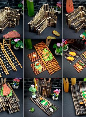 刺身摆盘竹排装饰品火锅牛肉摆盘装饰海鲜姿造竹篱笆烤肉盘饰道具