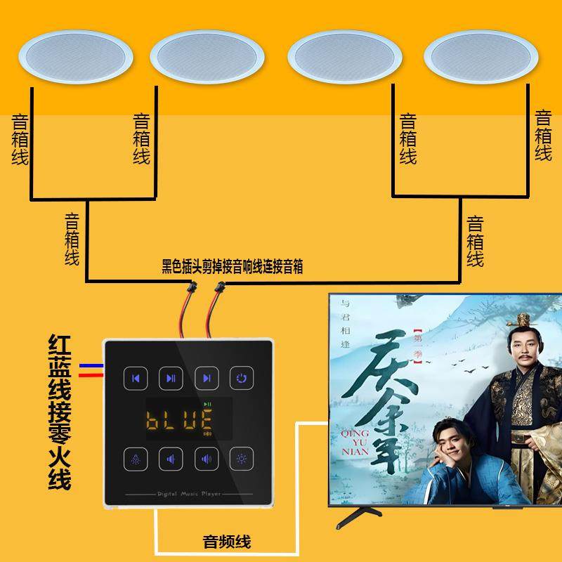 沃融笙店面背景音乐控制器主机插卡蓝牙悬吊式天花板天花音箱喇叭