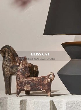 侘寂风陶瓷马摆件客厅书房玄关书柜桌面新中式装饰品乔迁新居礼物