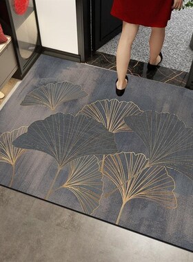 高级感灰色硅藻泥入户地垫防滑吸水浴室门口脚垫荷花荷叶银杏叶垫