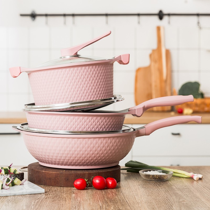 韩国迪迪尼卡麦饭石不粘锅煎炒两用炒锅三件套didinika平底炒菜锅