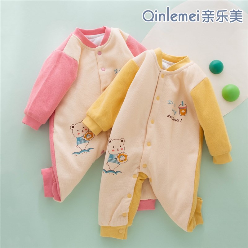 冬天新生婴儿加棉衣服初生6个月5宝宝2a类纯棉连体冬装棉服秋冬季