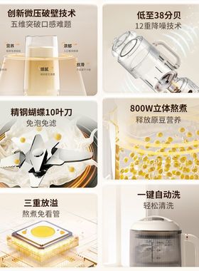 CECON微压破壁机家用全自动静音新款豆浆机无渣小型多功能榨汁机