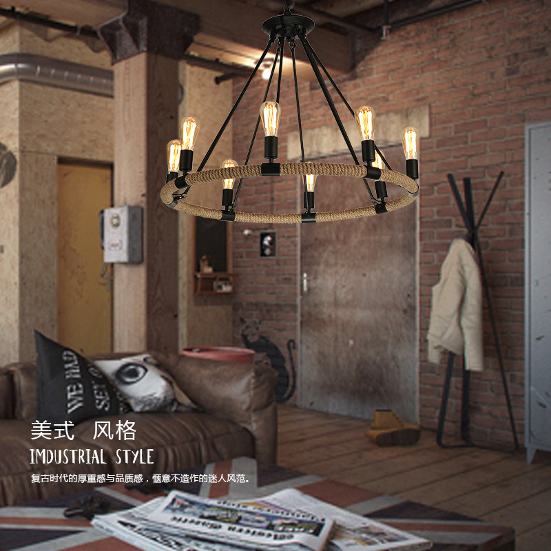 loft美式客厅复古创意个性灯具酒吧台咖啡厅工业风麻绳服装店吊灯