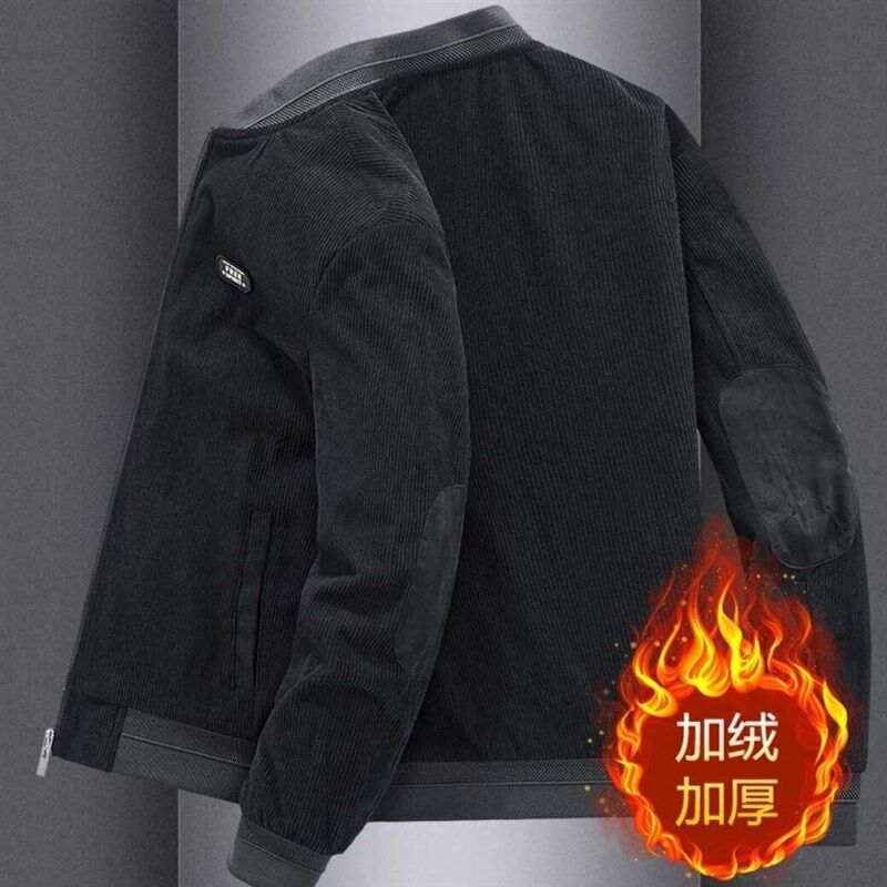 加绒加厚外套男2023秋冬季新款简约宽松中年男灯芯绒复古夹克男潮