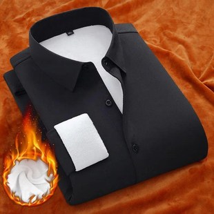 保暖衬衫男士长袖加绒加厚冬季新款休闲装新郎伴郎服结婚粉色衬衣