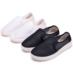 蓝白色净化鞋 透气网面防静电鞋 车间男女工作鞋 无尘鞋 PU软底中巾鞋