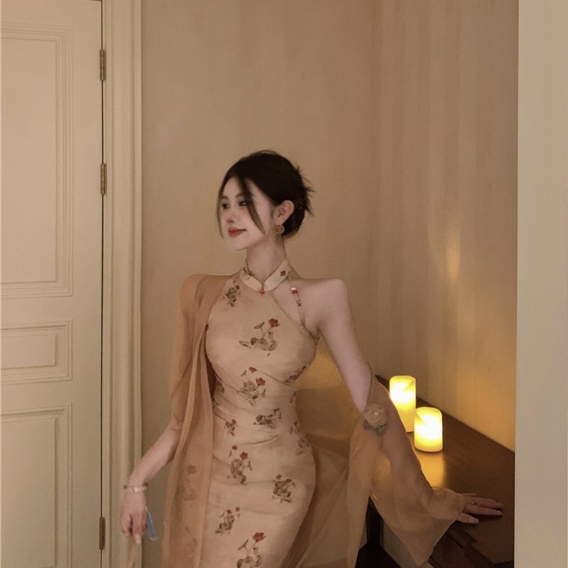 复古套装改良旗袍长裙女装夏季2024年新款薄款开衫外套两件套上衣