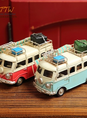 复古怀旧家居书房电视柜装饰品摆件 旅游巴士老爷车模型