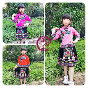 新款土家族布依族羌族民族特色女童裙子套装银丝宝鸳鸯女童装粉色