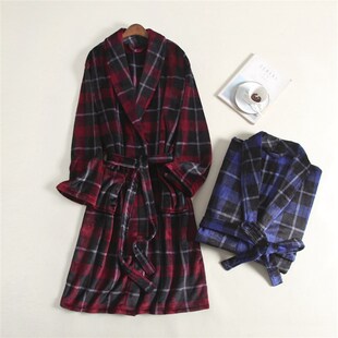 男式秋冬季长款保暖珊瑚绒长毛绒毛茸茸面料睡衣睡袍