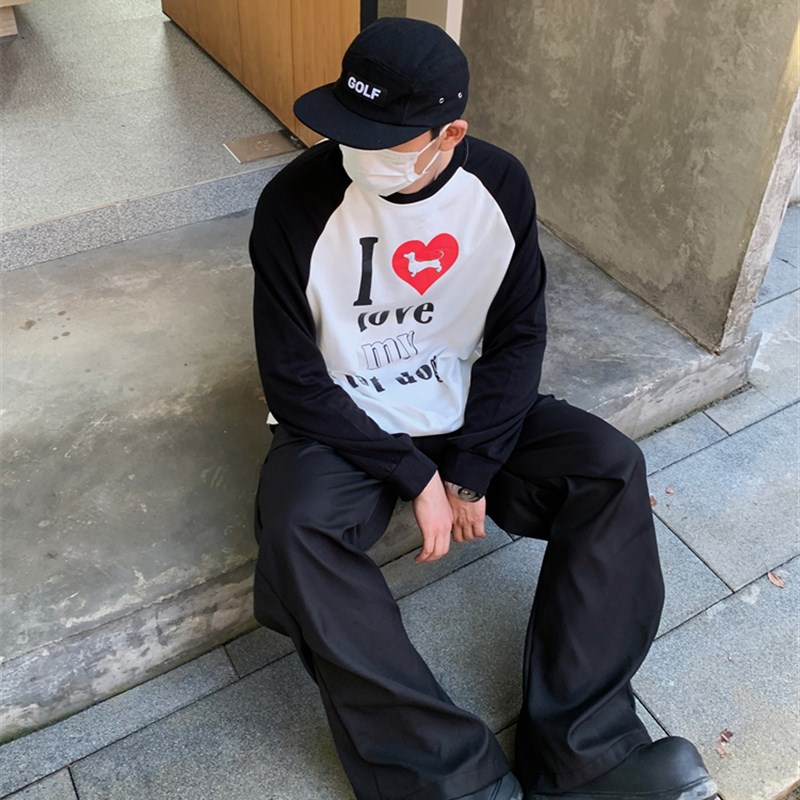 TWORED美式小众褶皱拖地微喇休闲裤高级感宽松直筒垂感黑色西裤男